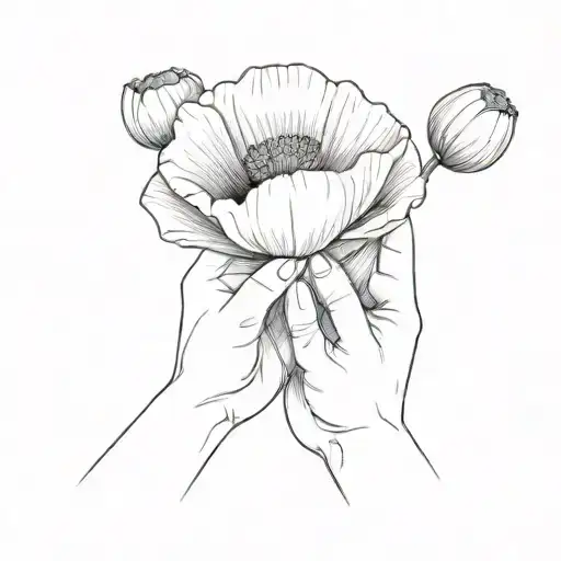 Poppy Flower Held By Baby Hands