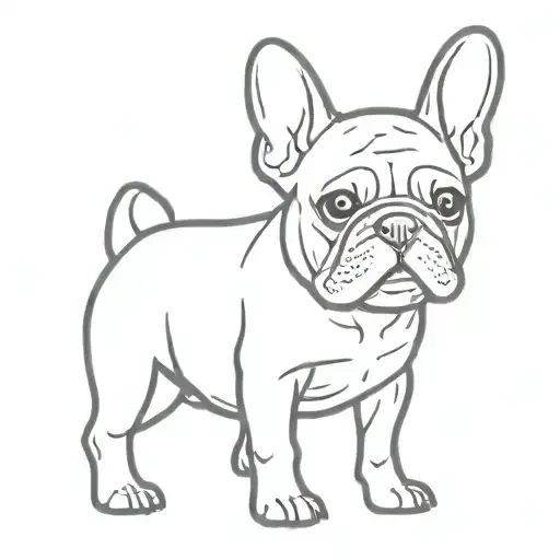 Fineline Oneline Tattoo Of A Small Black French Bulldog