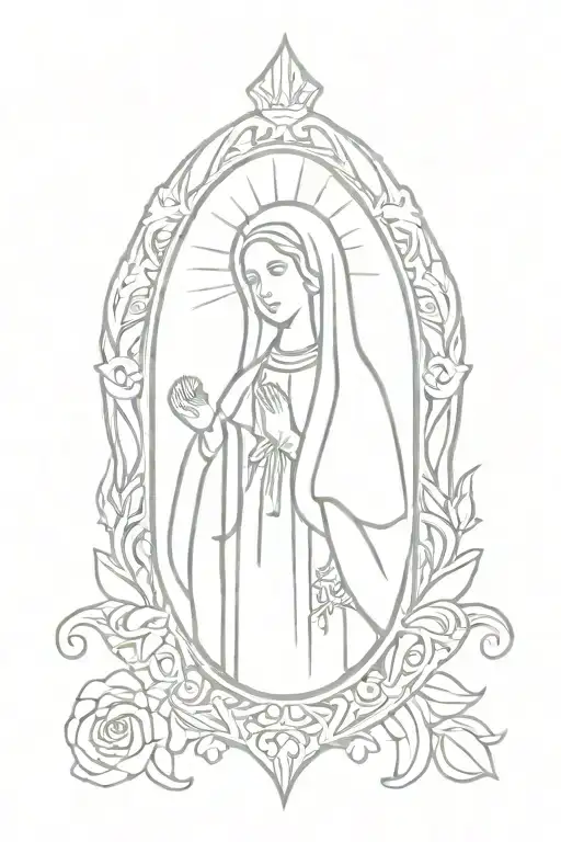 Miraculous Medal With Mary Outline