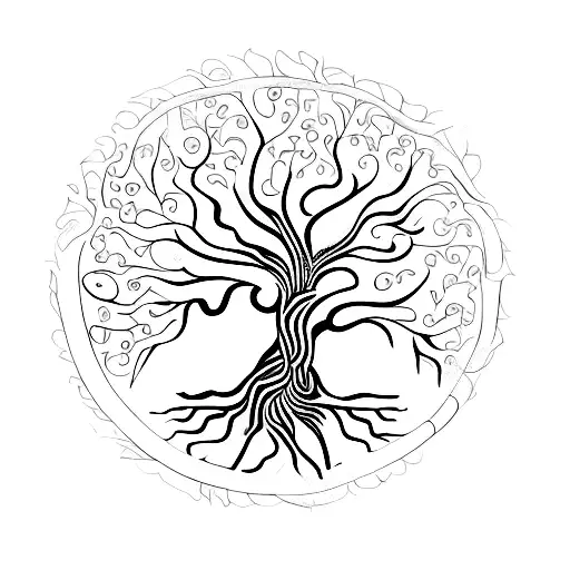 Tree Of Life With Small Circle Around And Minimalistic Design For Forearm
