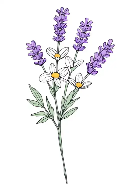 Bouquet Of Lavender Flowers Daisy Daffodil