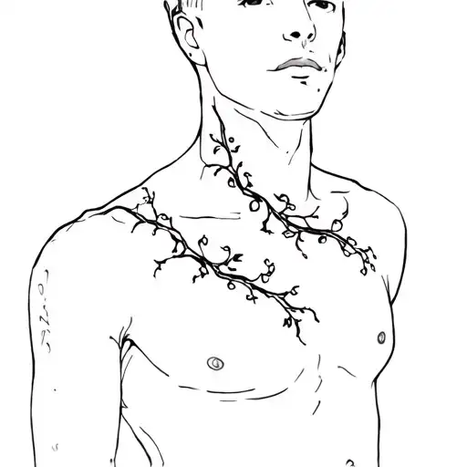 Vine Tattoo On Mans Left Chest And Shoulder It Should Crawl
