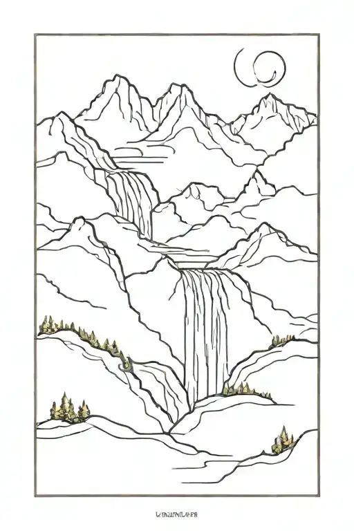 Montains With A Waterfall Cascading