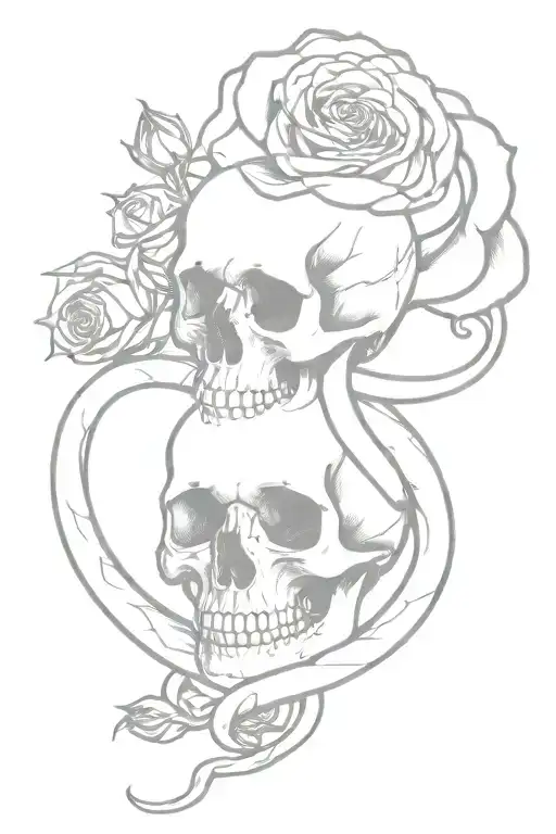Roses Inside The Snake That Eats Itself And Skull
