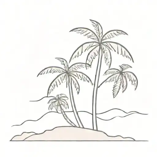 A Minimalist Design Of A Palm Tree On A Secluded Beach