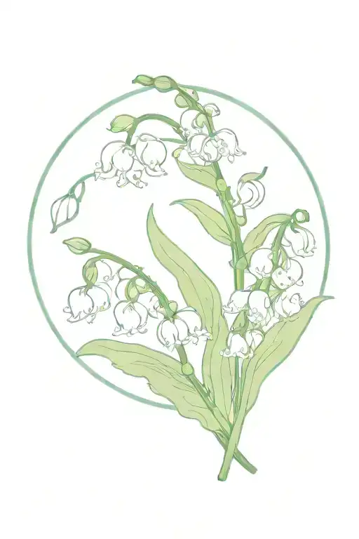 Lily Of The Valley Flowers And Sweet Pea Flowers Intertwined With A Circle Behind