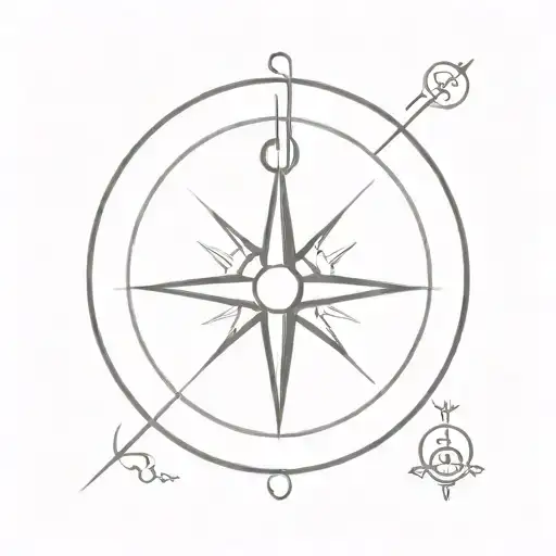 A Minimalist Tattoo Of A Compass With A Subtle Musical Theme Incorporated Into The Design