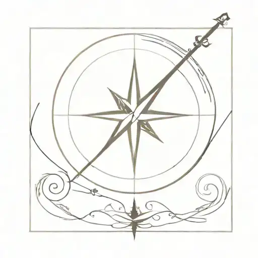 A Minimalist Tattoo Of A Compass With A Musical Theme Incorporated Into The Design