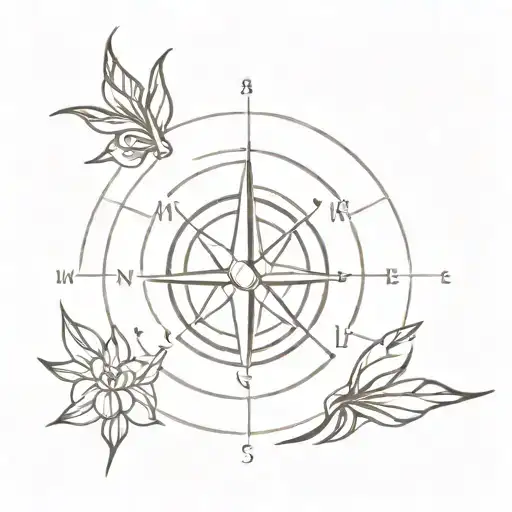 A Minimalist Tattoo Of A Compass With A Muscal Notes Theme Incorporated Into The Design