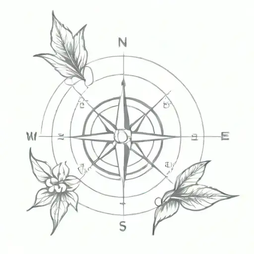 A Minimalist Tattoo Of A Compass With A Muscal Notes Theme Incorporated Into The Design