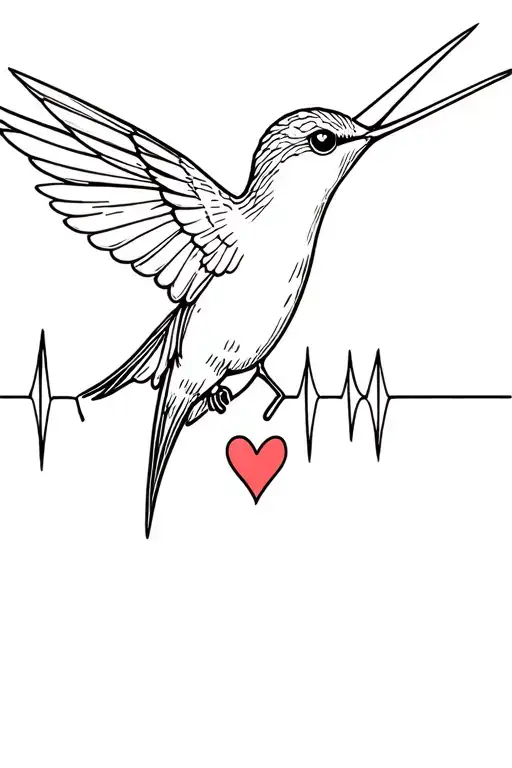 Hummingbird With Heart Beat Line