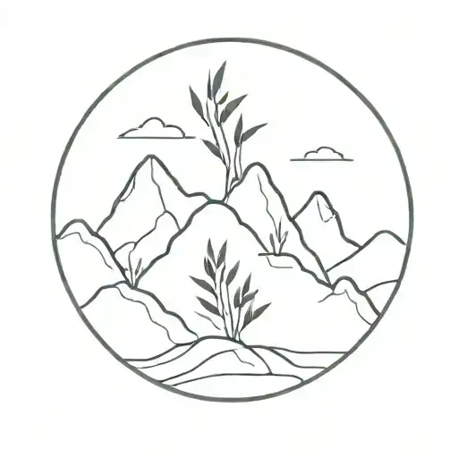 A Minimalist Tattoo Of A Bamboo Shoot Growing Into A Mountain Range