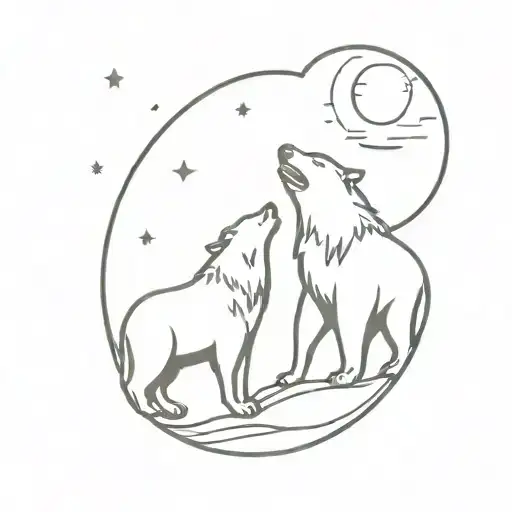 Bear And Wolf Howling At The Moon