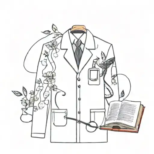 A Doctor's Coat With Book Pages And Flowers Swirling Around It