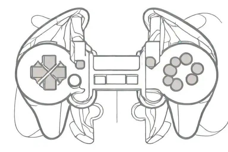 An Abstract Minimalist Tattoo Of A Video Game Controller Intertwined With Airplane Wings