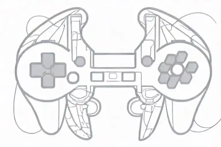 An Abstract Minimalist Tattoo Of A Video Game Controller Intertwined With Airplane Wings