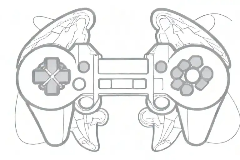 An Abstract Minimalist Tattoo Of A Video Game Controller Intertwined With Airplane Wings
