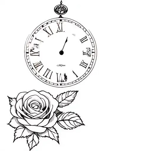 Skull And Rose And Clock