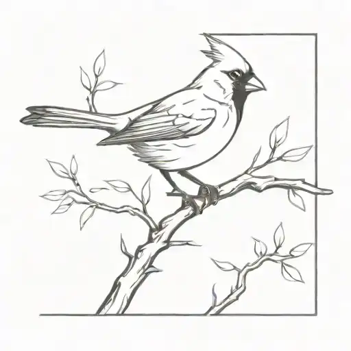 A Minimalist Tattoo Of A Cardinal Perched On A Branch In A Nature Setting