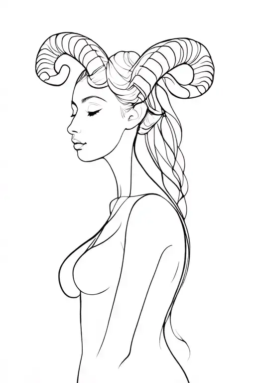 Woman With Ram Fine Line