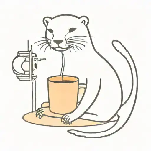 A Minimalist Tattoo Of An Otter Sipping Coffee While Listening To Jazz Music On A Record Player