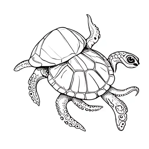 Turtle Swimming With Octopus