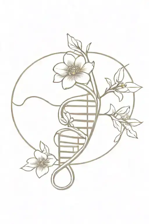 Dna Helix With Flowers Blooming Inside And Off Of It