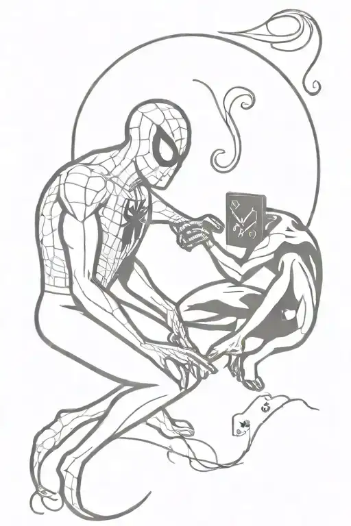 Spiderman And Venom Playing A Game Of Cards With A Twist