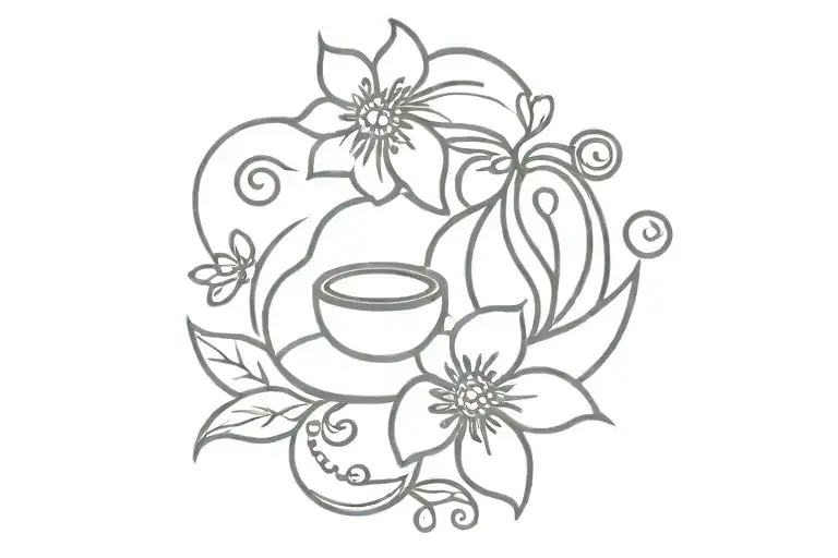 A Ornamental Ha Nd Tattoo Design With Coffee Beans And Flowers