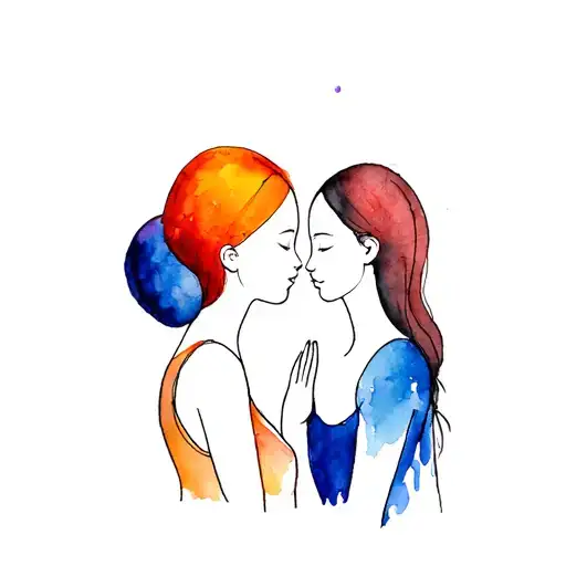 Watercolor Mother With Kids