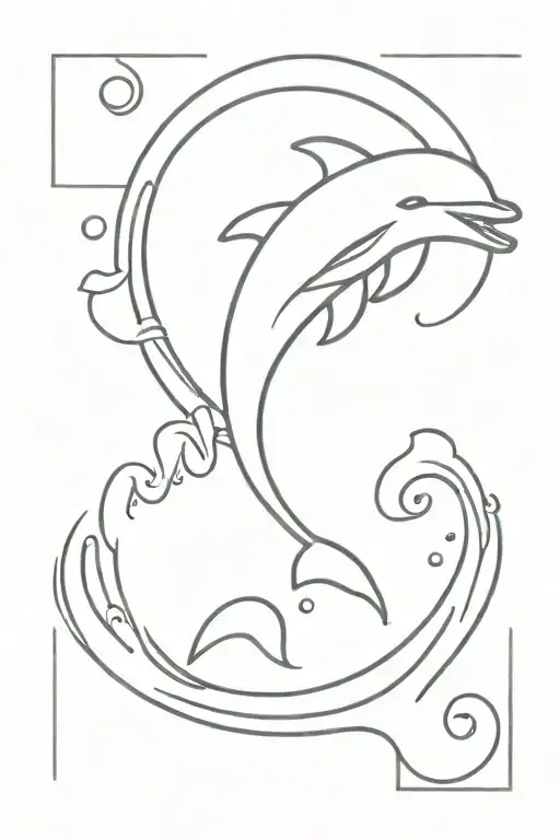 A Dolphin At The Bottom Of Semicolon Symbol With The Sun At The Top As A Dot