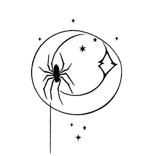 Small Withcy Themed Tattoo With Crescent Moon And Spider