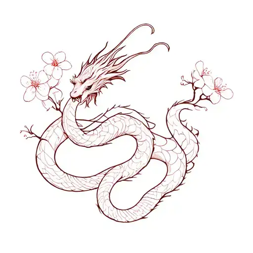 Dragon Wrapped Around Cherry Blossoms Coming