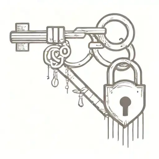 A Minimalist Tattoo Of A Key And Lock With The Word 'Love' Subtly Hidden Within The Design