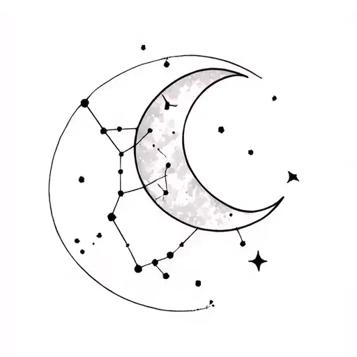 Crescent Moon With Leo Constellation