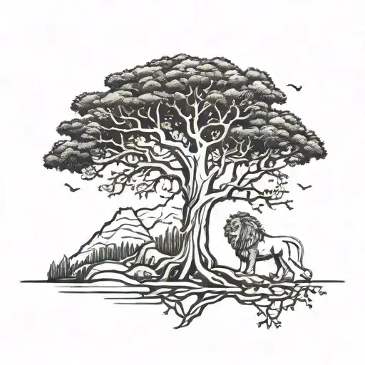 Big Tree And Lion Head In Treecrown