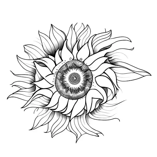 Moon Mountain Sunflower Line Art