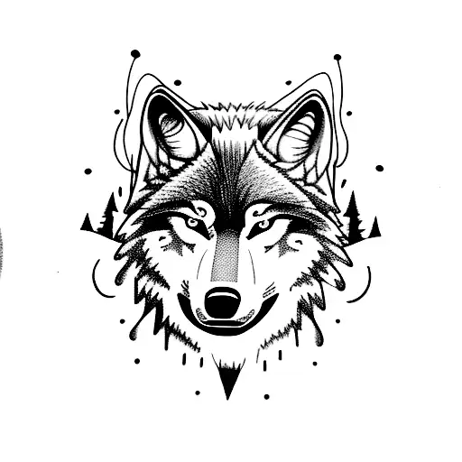 A Wolf With A Forest And Skulls And A Full Moon And Dark