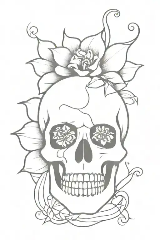 A Skull And Gothic Flower With The Number 24 Incorporated