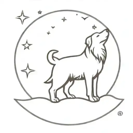 A Minimalist Design Of A Dog Howling At The Moon