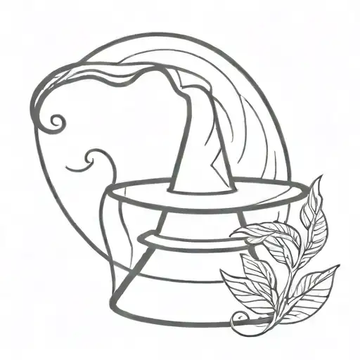 A Minimalist Design Of A Witch's Hat With A Plant Growing Out Of It