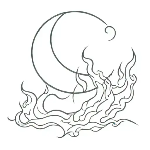A Simple Outline Of A Moon With Flames Dancing Around It