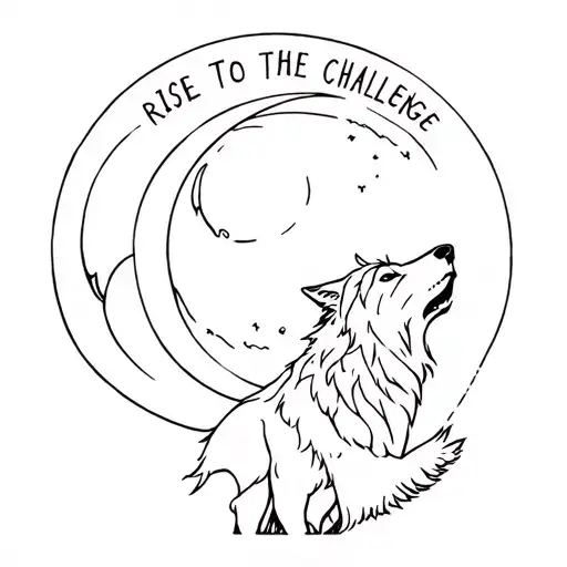 Midsize Wolf Howling To A Moon With The Moon Saying Rise To The Challenge