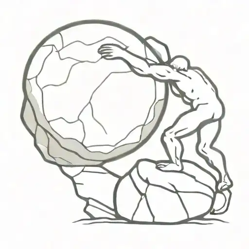Line Art To Depict The Myth Of Sisyphus Pushing A Boulder