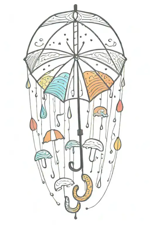 Raining With A Traditional Umbrella Made Of Rainbow Colors With A White Background