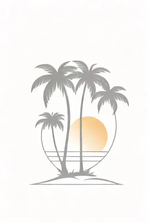 A Small Minimalist Tattoo Of A Palm Tree Silhouette With A Sunset Backdrop