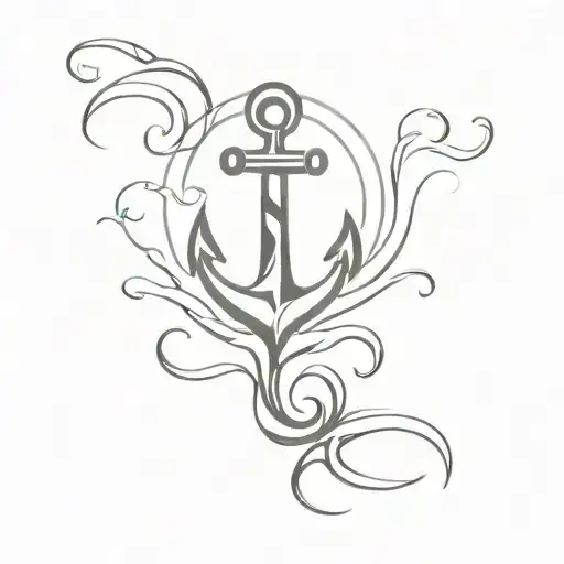 An Intricate Anchor Design Intertwined With Crashing Waves And Swirling Clouds