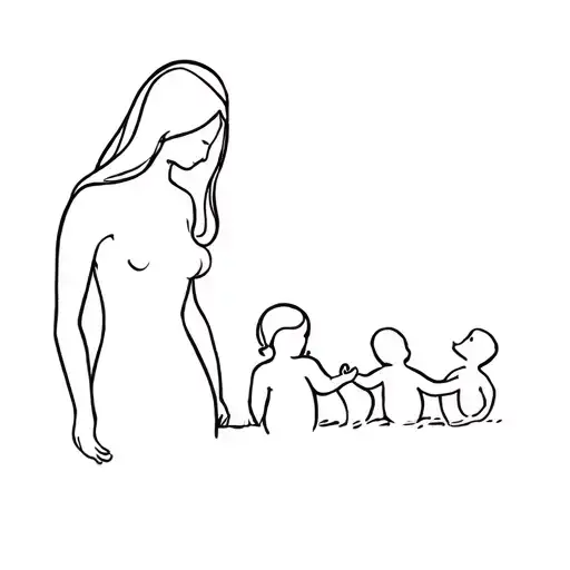 Mom And Infants In A Single Line Without Filling