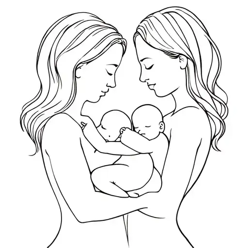 Mom And 1 Infants In Her Arms In A Single Line Without Filling
