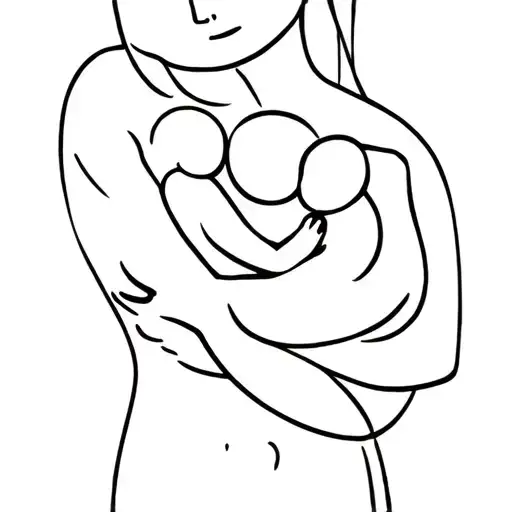 A Mother And Infants In Her Arms In A Single Line Without Filling